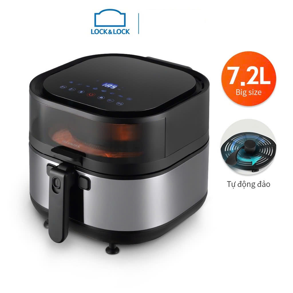 Nồi Chiên Không Dầu Lock&Lock EJF596BLK (7.2L – 1800W) – Tự Động Đảo Lật, Kính Nhìn Xuyên Thấu – Hàng Chính Hãng