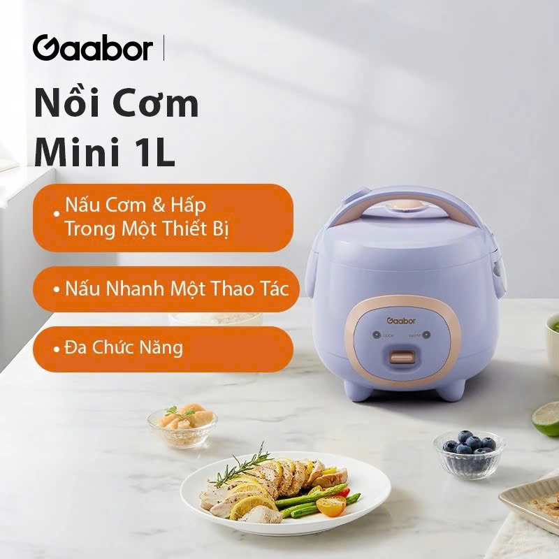 Nồi Cơm Điện Mini Gaabor RC-25M01A 1L – Nồi Cơm Điện Nhỏ Kèm Xửng Hấp Đa Năng Cho 1-2 Người Chống Dính Cao Cấp