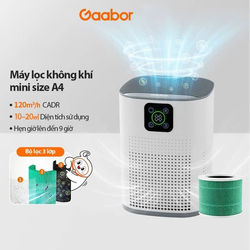 Máy Lọc Không Khí Để Bàn Gaabor AP-T01A Mini – Lọc Bụi Mịn PM2.5 & Hẹn Giờ Khử Mùi Cho Phòng Dưới 20m2 Chính Hãng