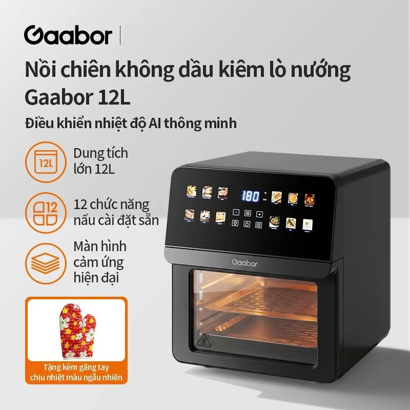 Thanh lý Nồi Chiên Không Dầu Gaabor AF-120T03 12L Kiêm Lò Nướng Cảm Ứng Màn Hình Màu Đa Năng Công Suất 1700W Có Cửa Kính Quan Sát